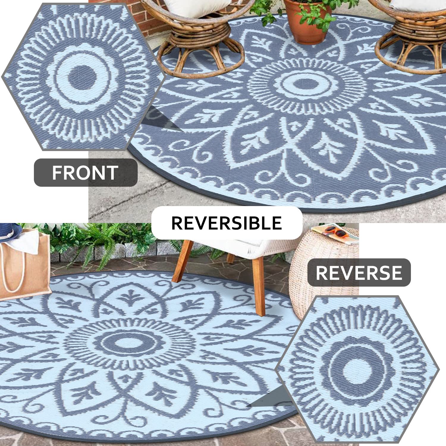 Lavish Touch Plastic Rug Indoor Outdoor Waterproof, Washable, Reversible, for Deck, Porch, Patio, Balcony and RV Camping Rug