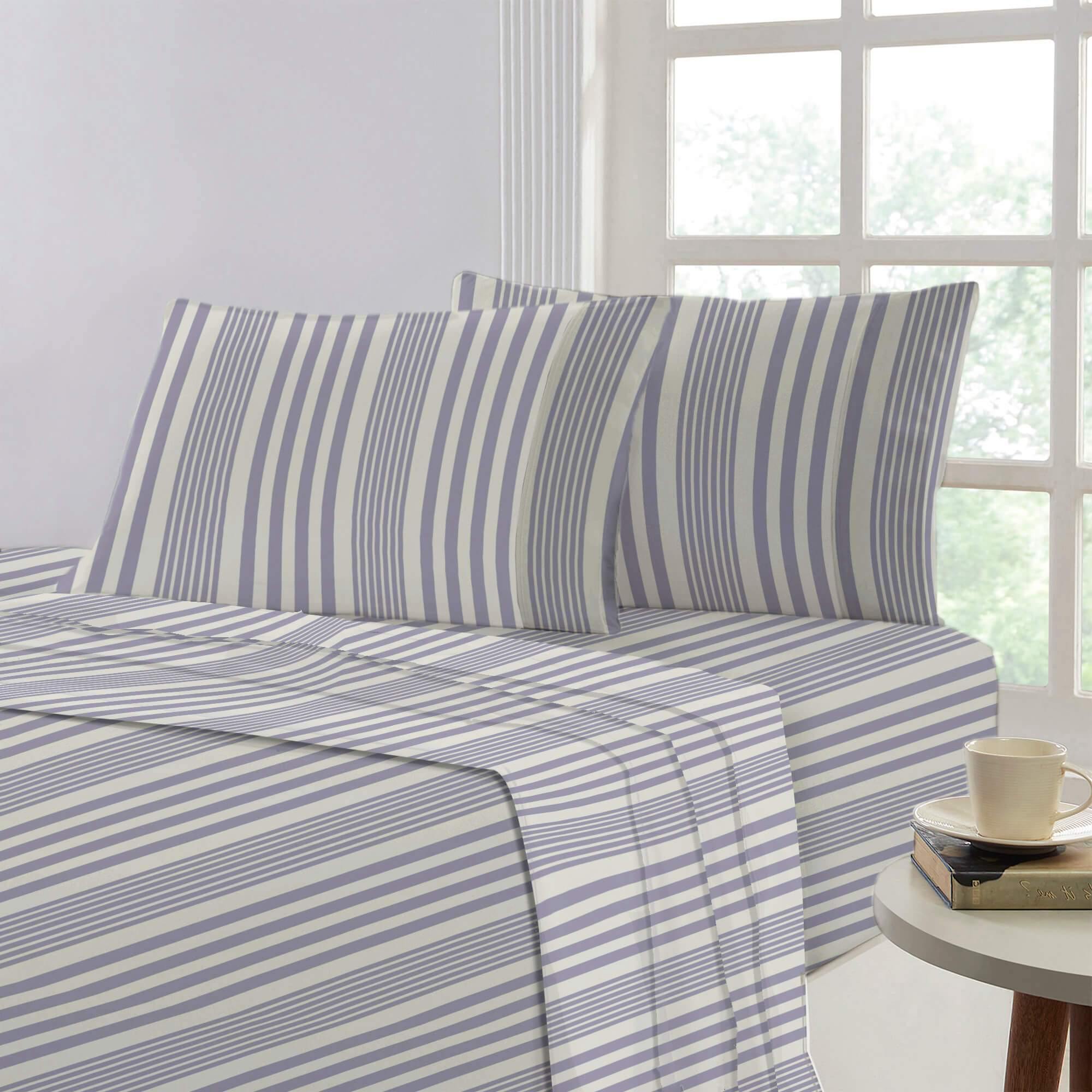 Lavish Touch 100% Cotton King Bed 4pc Sheet Set - Stripe - Zenvias