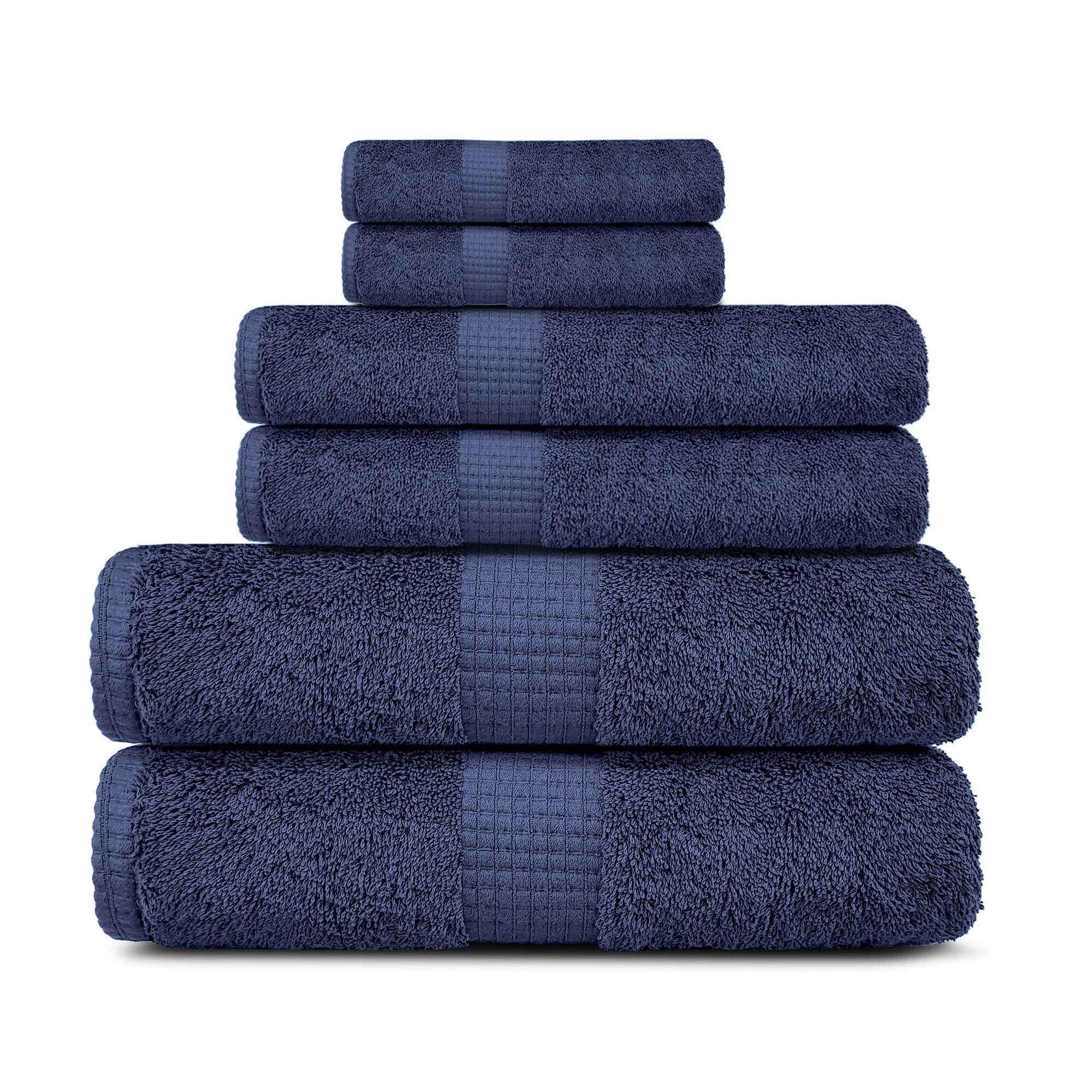 Lavish Touch 100% Cotton 600 GSM Melrose 6 Pc Set 2 Bath 2 Hand 2 Face Towels - Zenvias