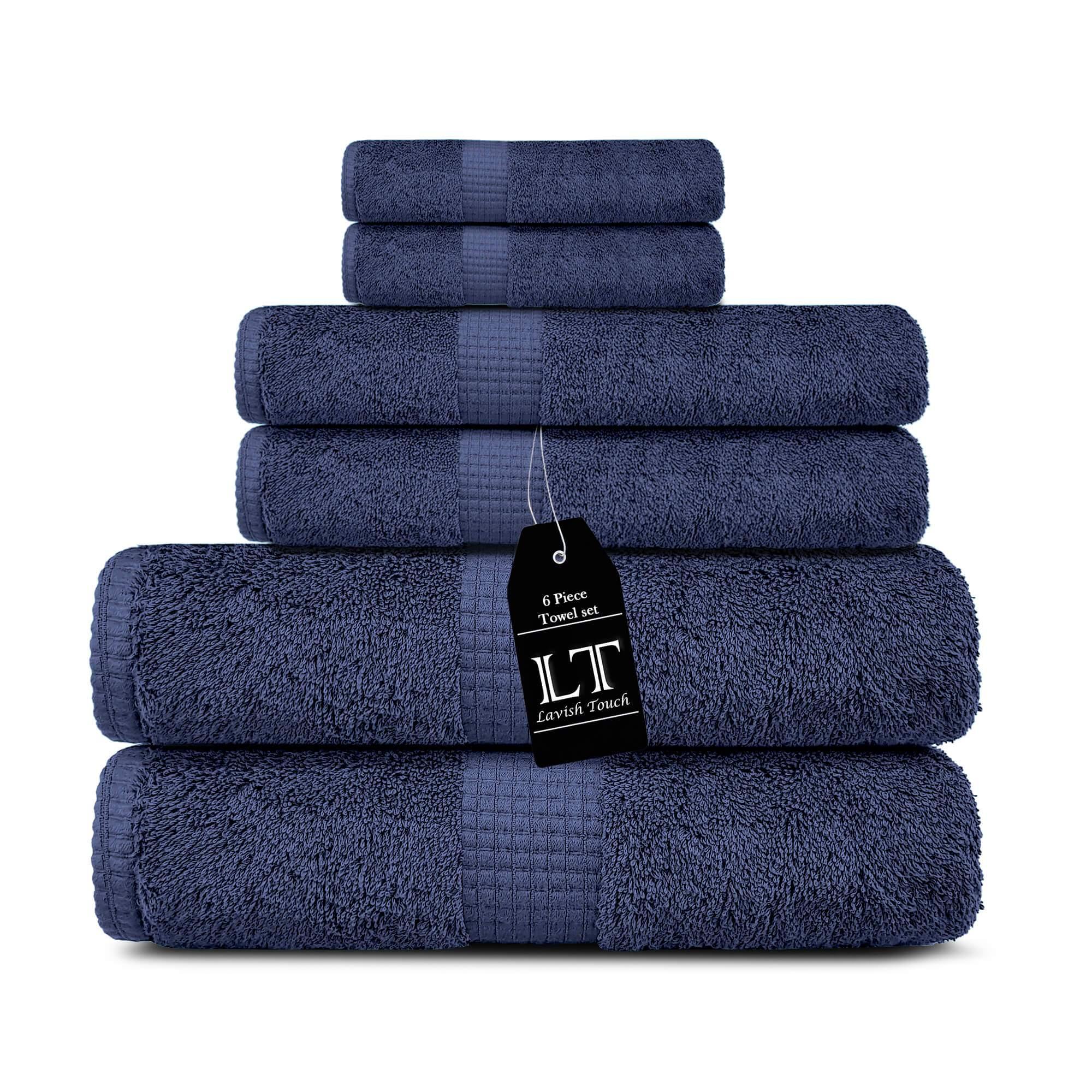 Lavish Touch 100% Cotton 600 GSM Melrose 6 Pc Set 2 Bath 2 Hand 2 Face Towels - Zenvias
