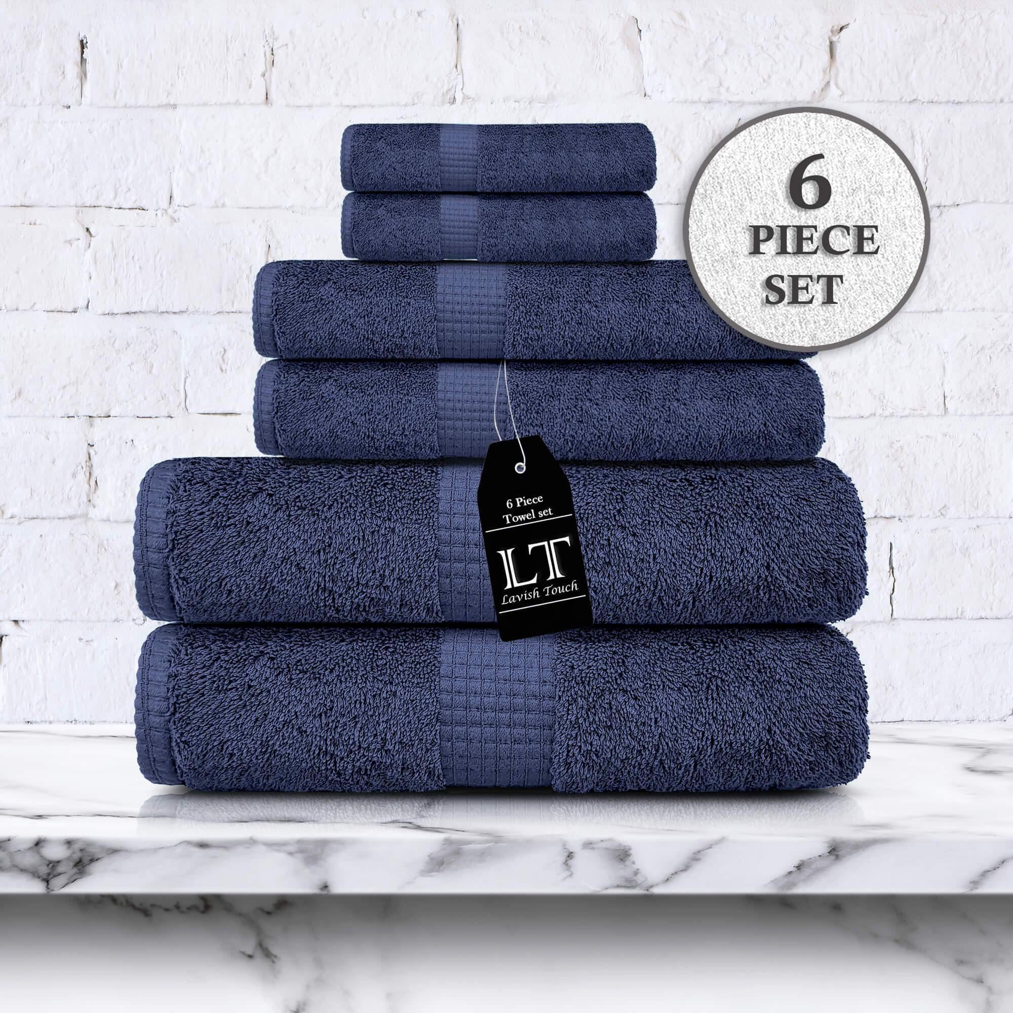 Lavish Touch 100% Cotton 600 GSM Melrose 6 Pc Set 2 Bath 2 Hand 2 Face Towels - Zenvias