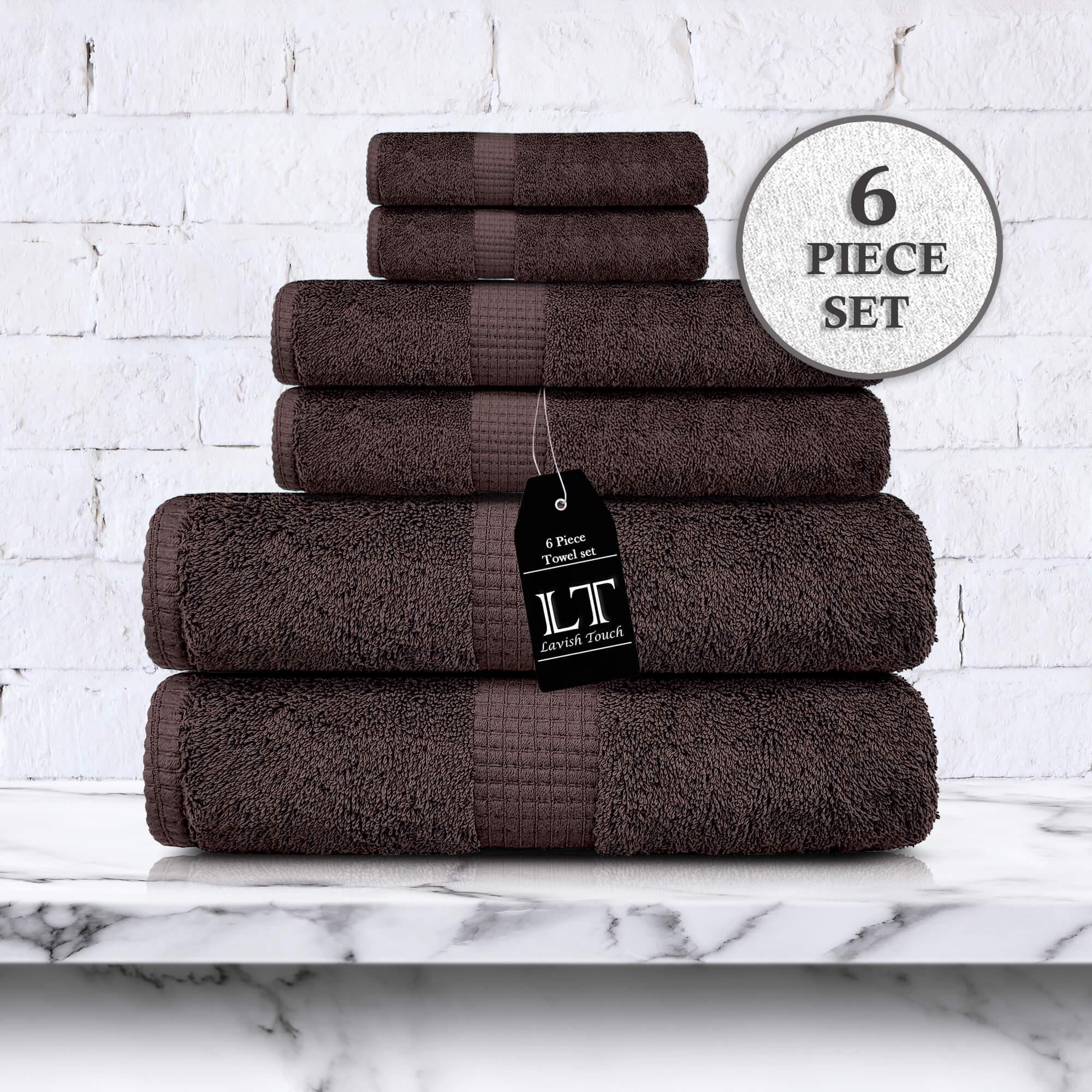 Lavish Touch 100% Cotton 600 GSM Melrose 6 Pc Set 2 Bath 2 Hand 2 Face Towels - Zenvias