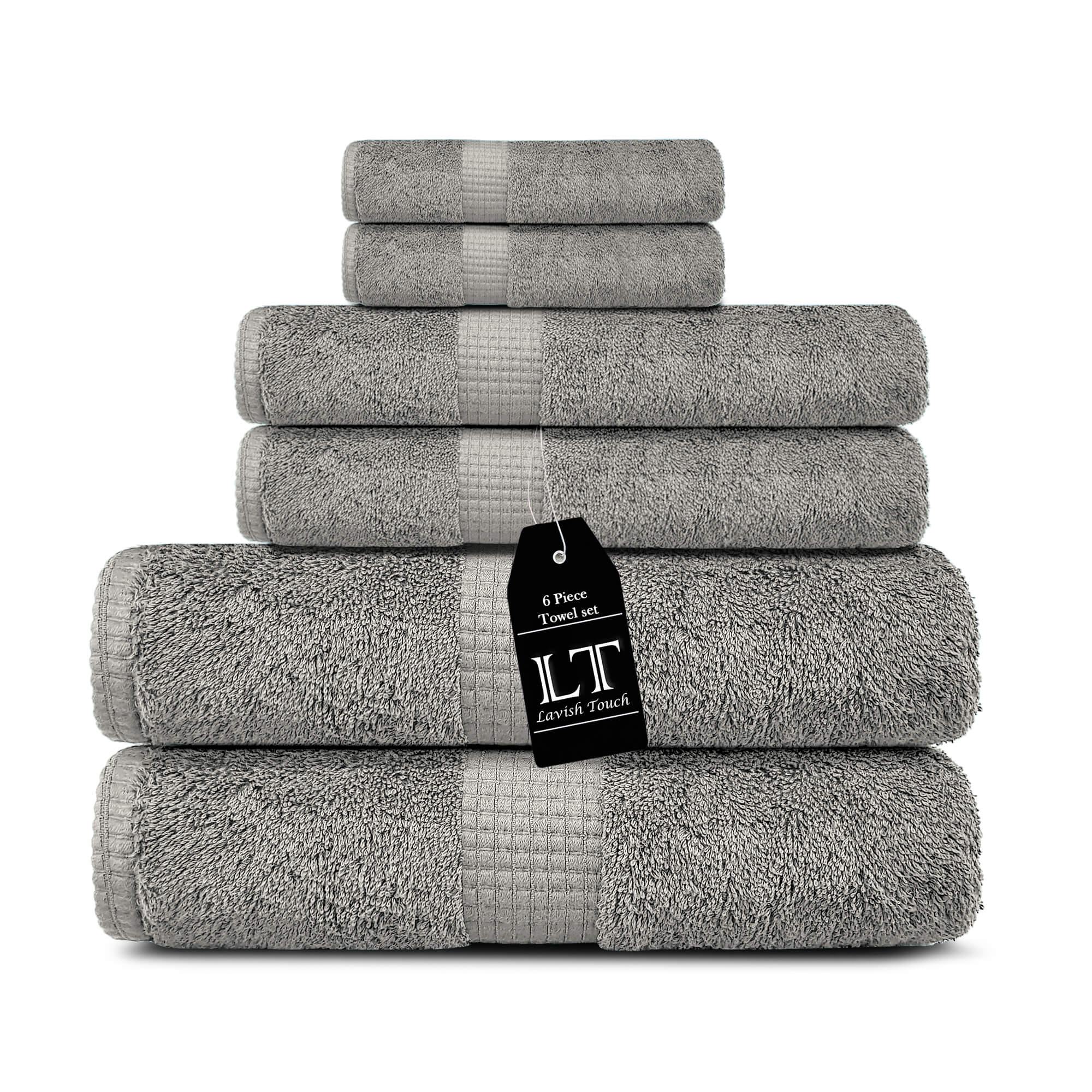 Lavish Touch 100% Cotton 600 GSM Melrose 6 Pc Set 2 Bath 2 Hand 2 Face Towels - Zenvias