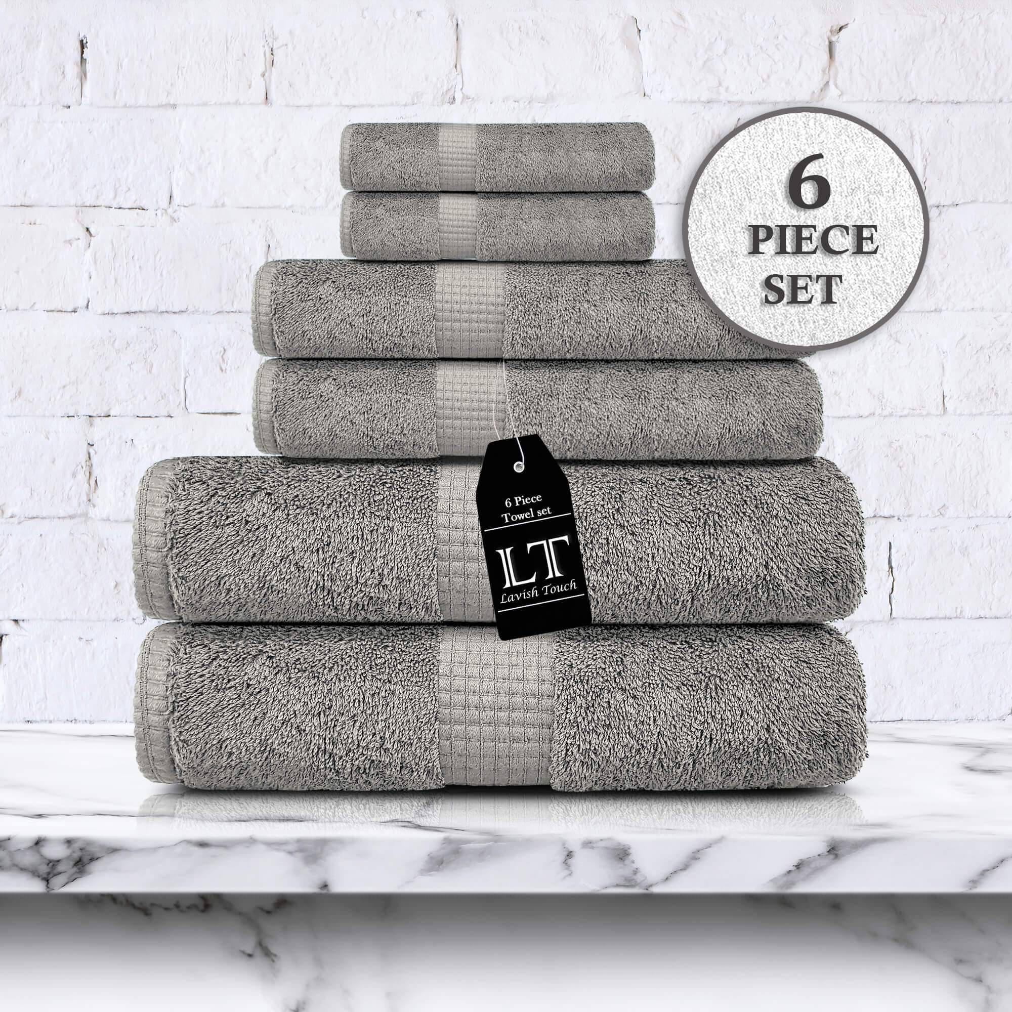 Lavish Touch 100% Cotton 600 GSM Melrose 6 Pc Set 2 Bath 2 Hand 2 Face Towels - Zenvias