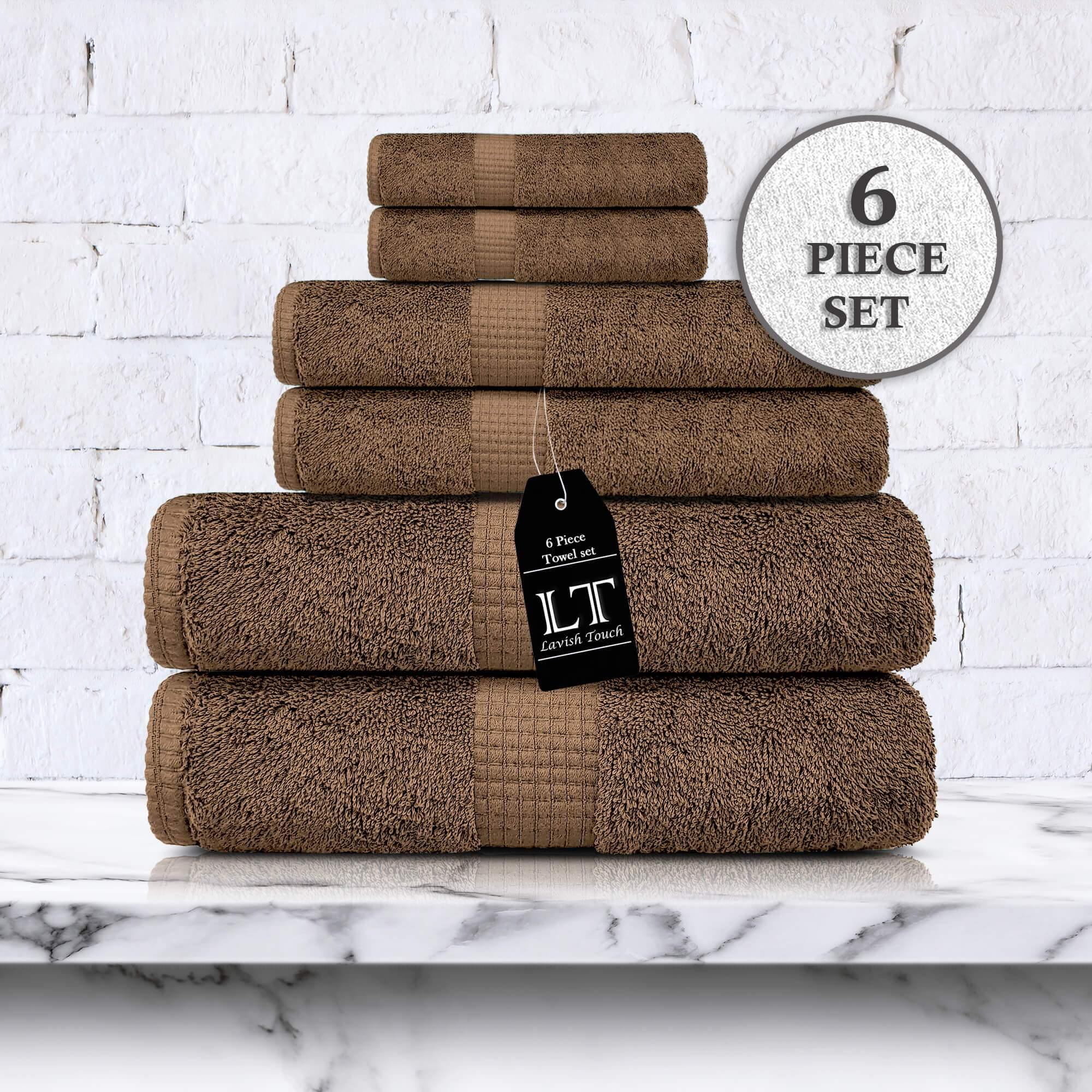 Lavish Touch 100% Cotton 600 GSM Melrose 6 Pc Set 2 Bath 2 Hand 2 Face Towels - Zenvias