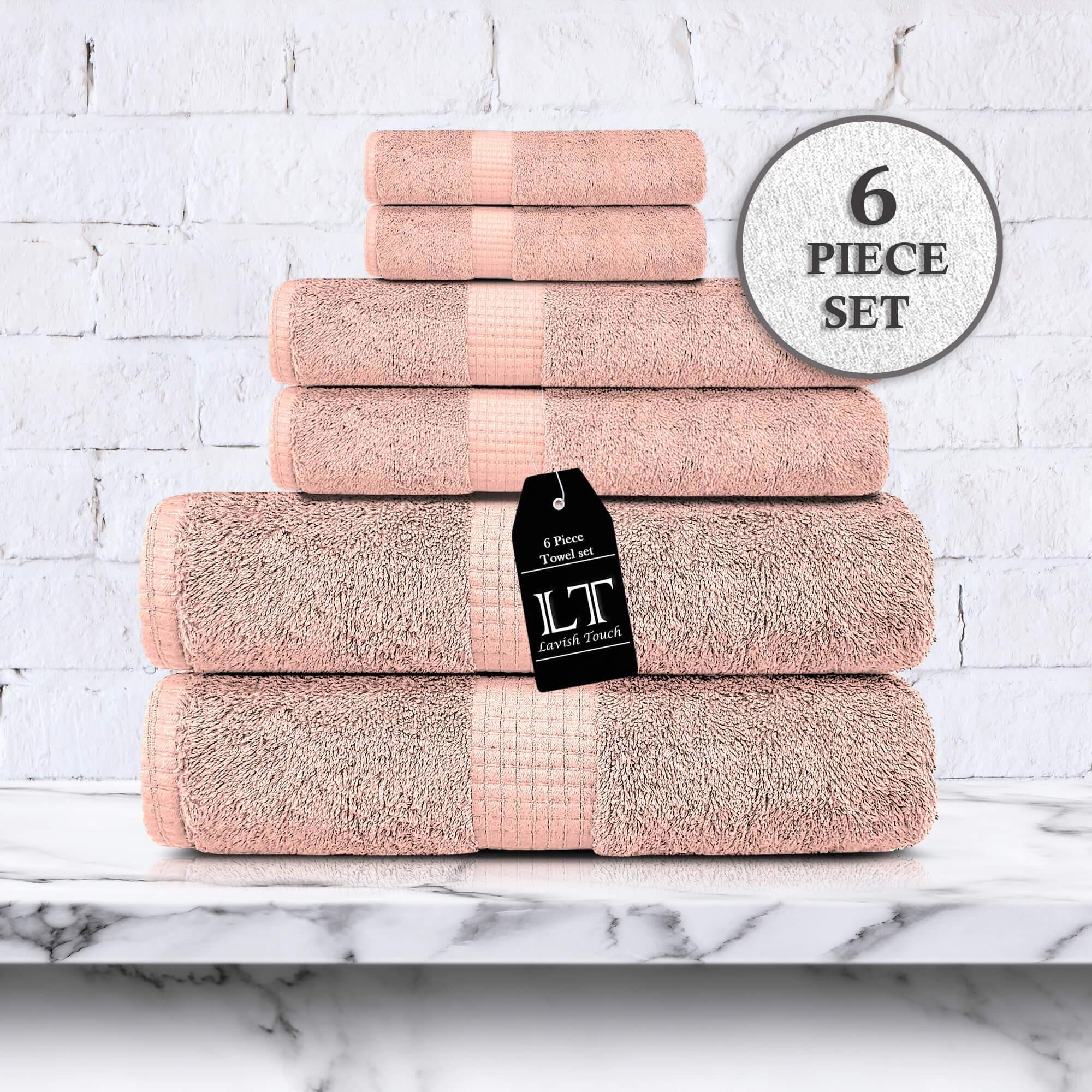 Lavish Touch 100% Cotton 600 GSM Melrose 6 Pc Set 2 Bath 2 Hand 2 Face Towels - Zenvias