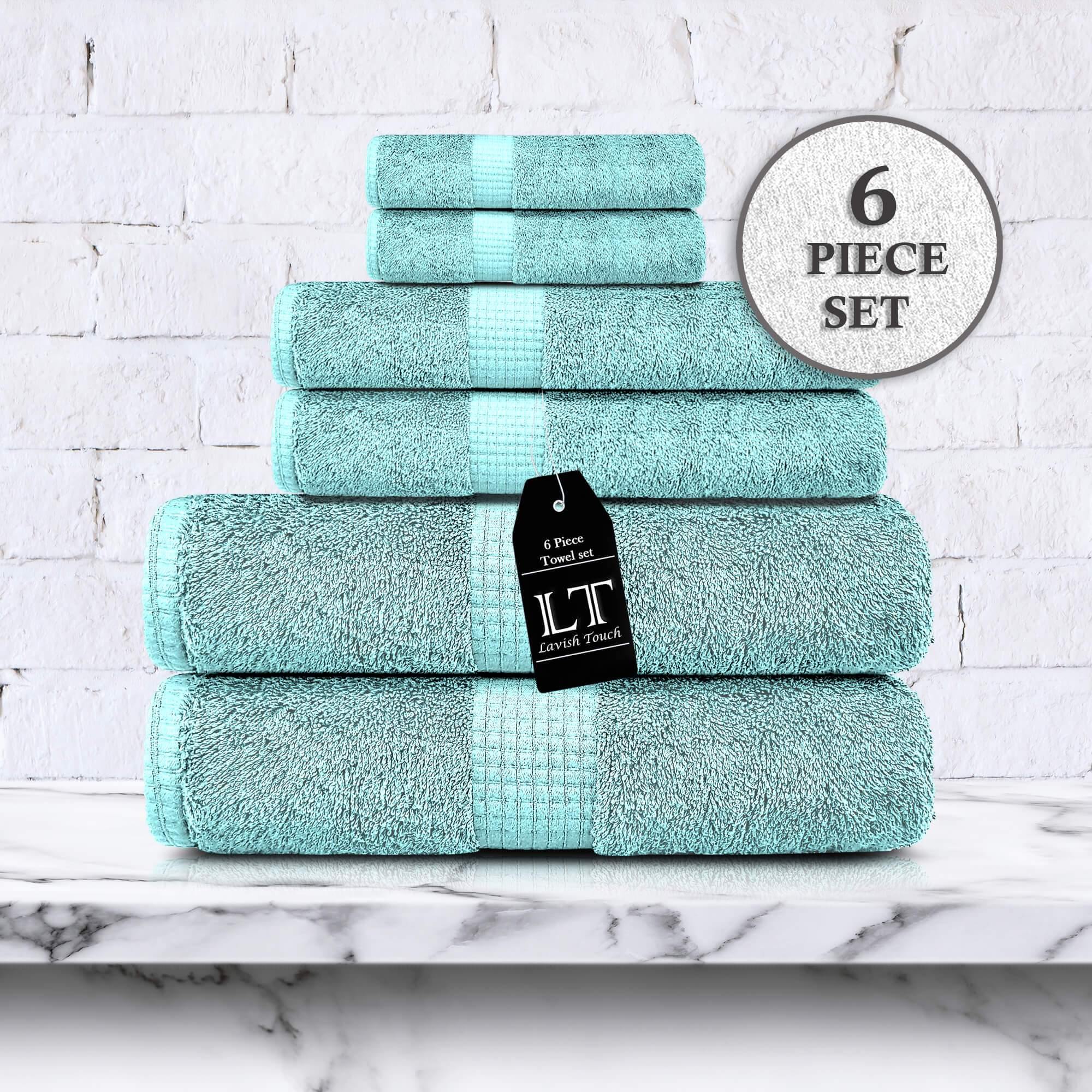 Lavish Touch 100% Cotton 600 GSM Melrose 6 Pc Set 2 Bath 2 Hand 2 Face Towels - Zenvias