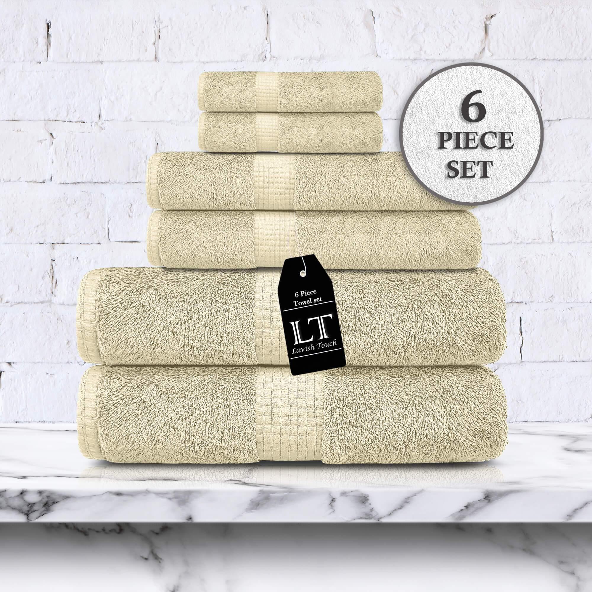 Lavish Touch 100% Cotton 600 GSM Melrose 6 Pc Set 2 Bath 2 Hand 2 Face Towels - Zenvias