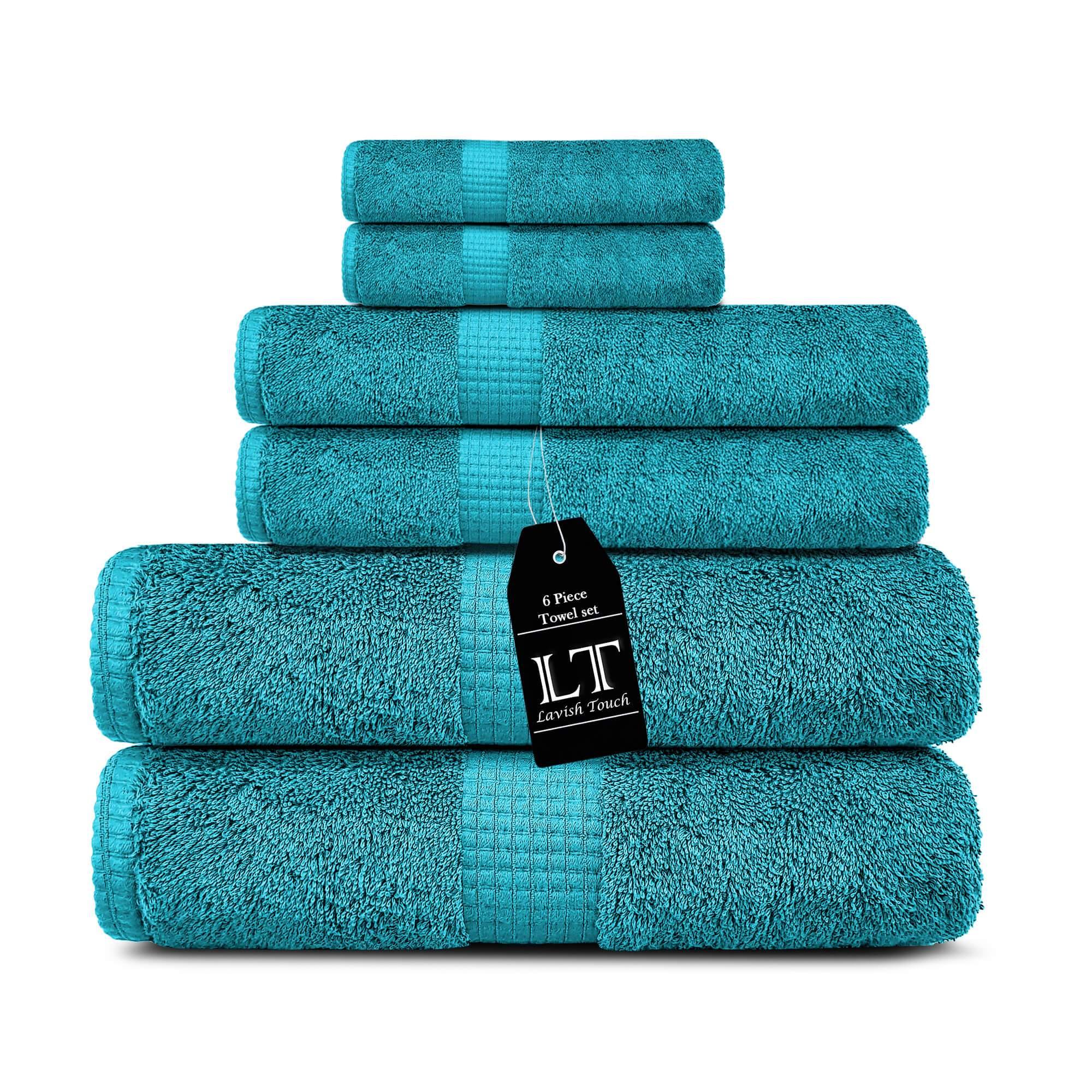 Lavish Touch 100% Cotton 600 GSM Melrose 6 Pc Set 2 Bath 2 Hand 2 Face Towels - Zenvias