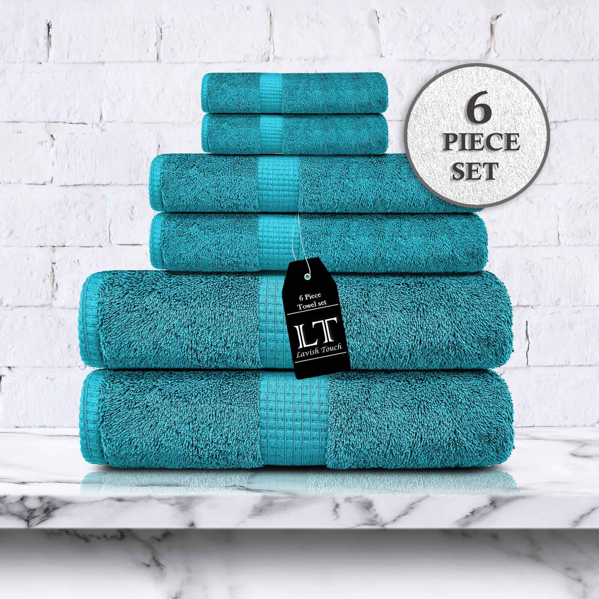 Lavish Touch 100% Cotton 600 GSM Melrose 6 Pc Set 2 Bath 2 Hand 2 Face Towels - Zenvias