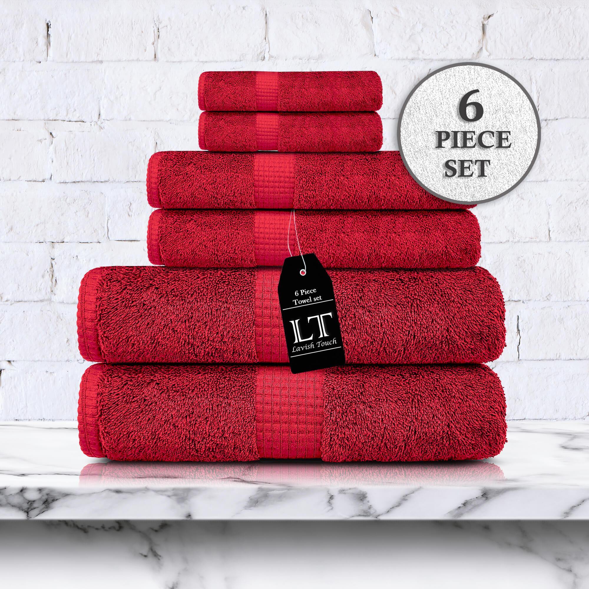 Lavish Touch 100% Cotton 600 GSM Melrose 6 Pc Set 2 Bath 2 Hand 2 Face Towels - Zenvias