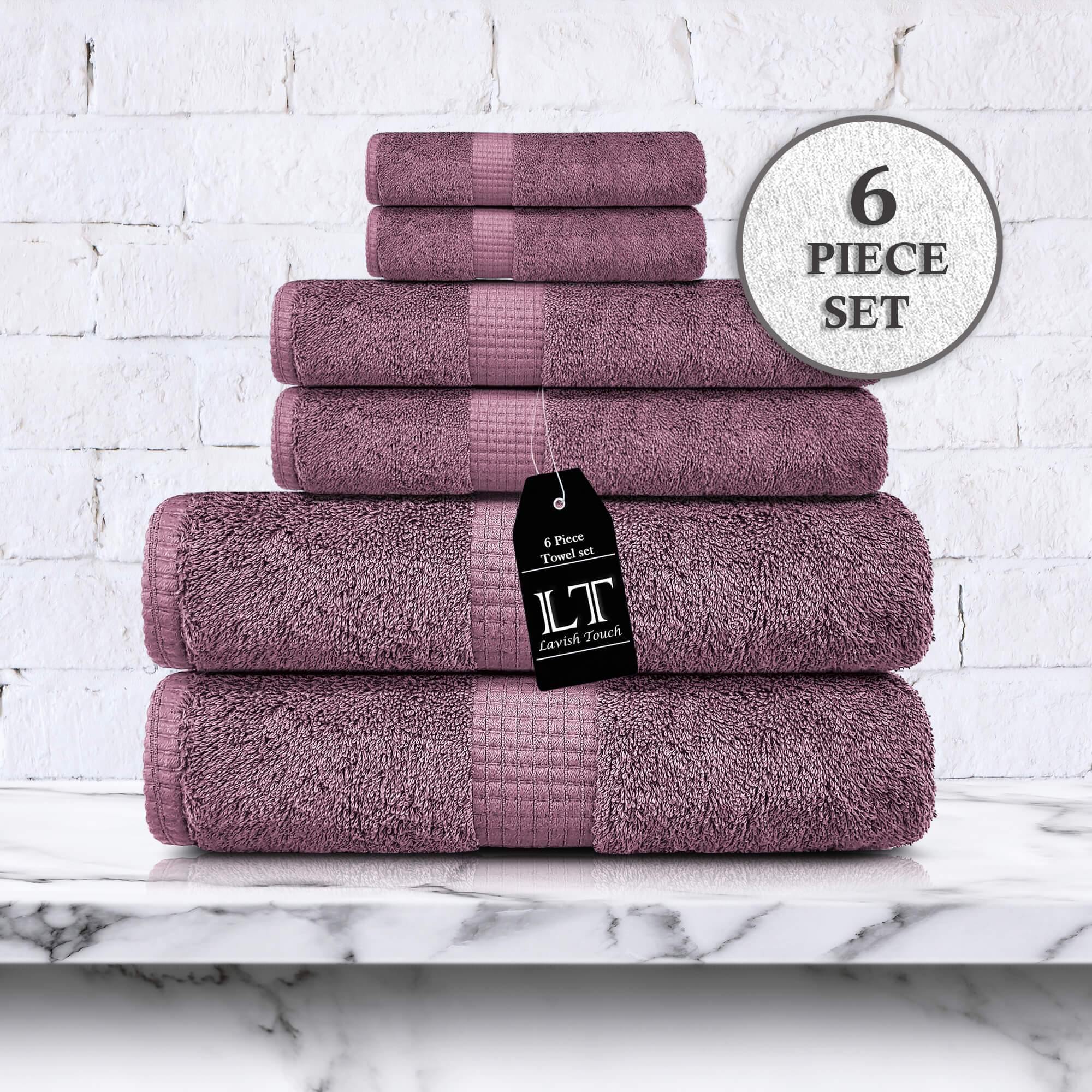 Lavish Touch 100% Cotton 600 GSM Melrose 6 Pc Set 2 Bath 2 Hand 2 Face Towels - Zenvias