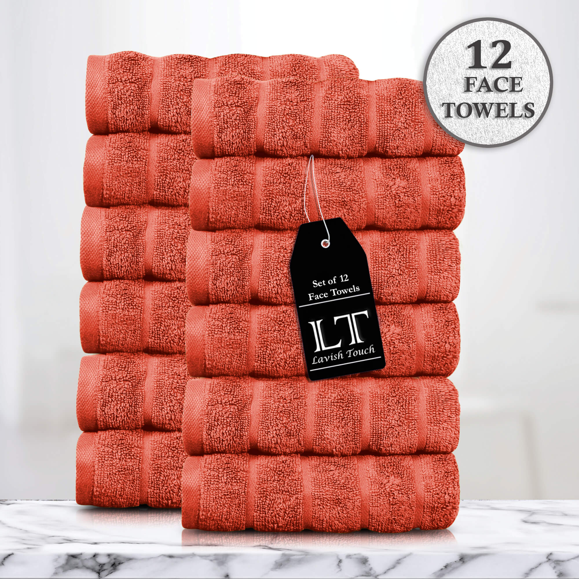 Lavish Touch 100% Cotton 600 GSM Face Towels Pack of 12 - Zenvias