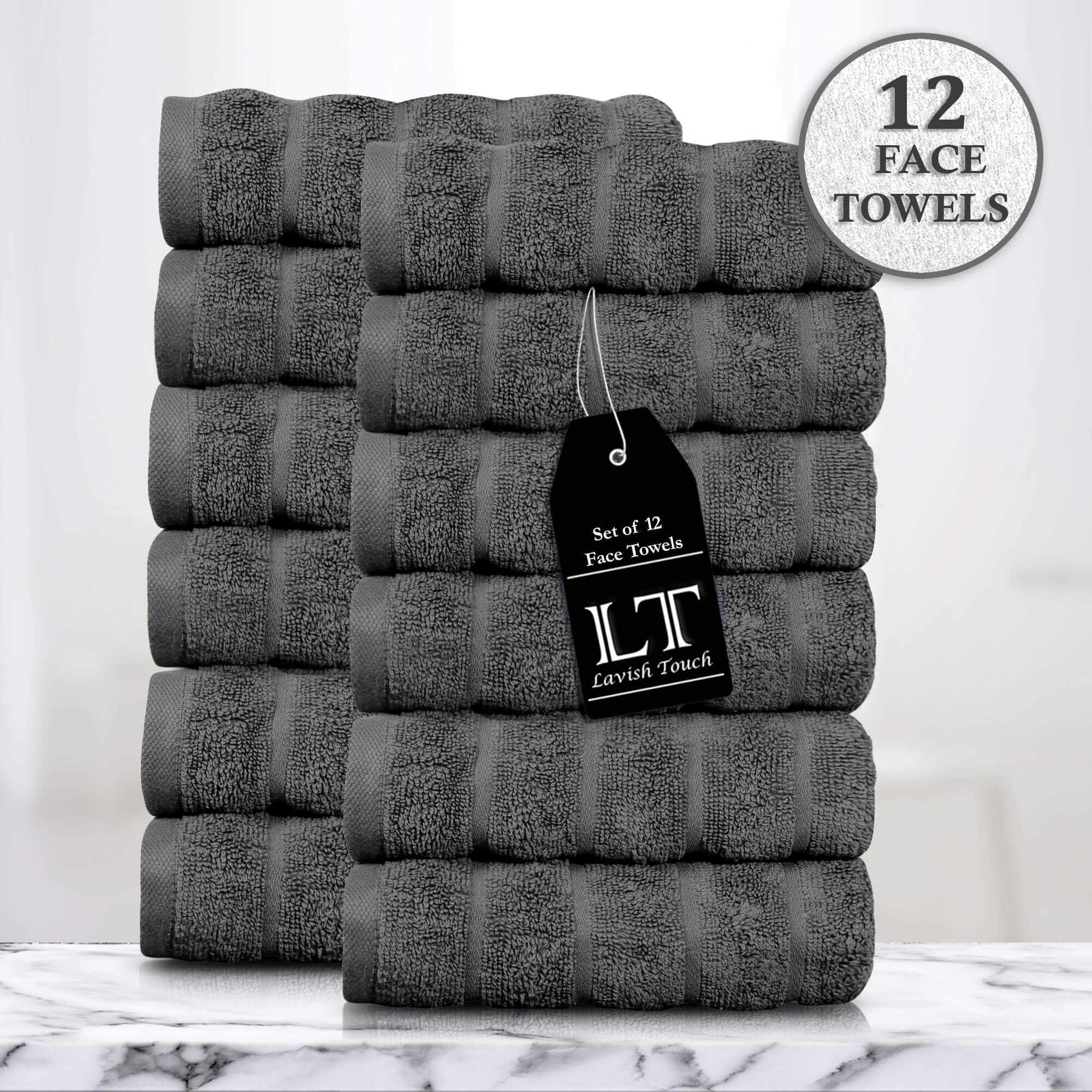 Lavish Touch 100% Cotton 600 GSM Face Towels Pack of 12 - Zenvias