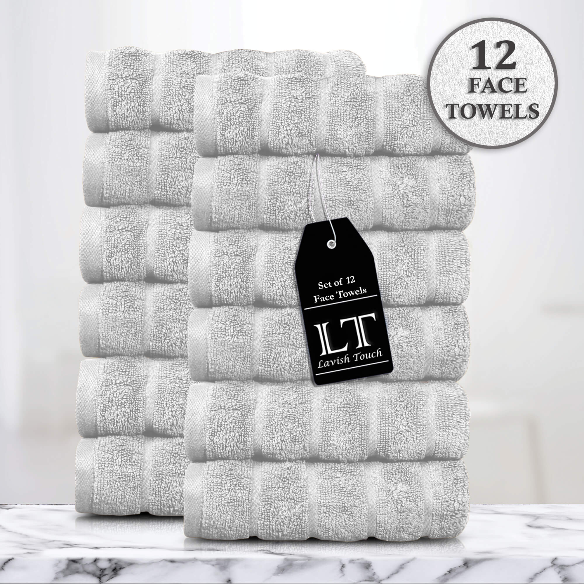 Lavish Touch 100% Cotton 600 GSM Face Towels Pack of 12 - Zenvias