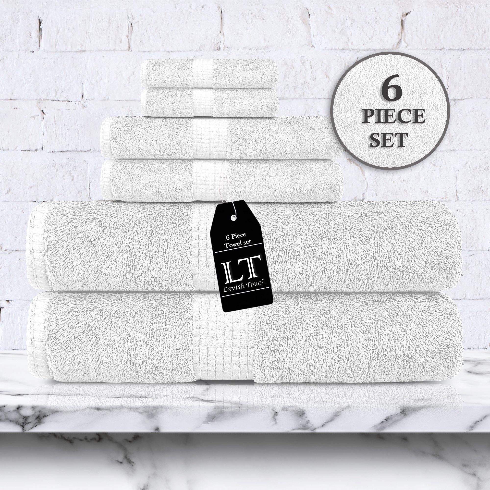 Lavish Touch 100% Cotton 600 GSM Melrose 6 Pc Set 2 Bath 2 Hand 2 Face Towels - Zenvias