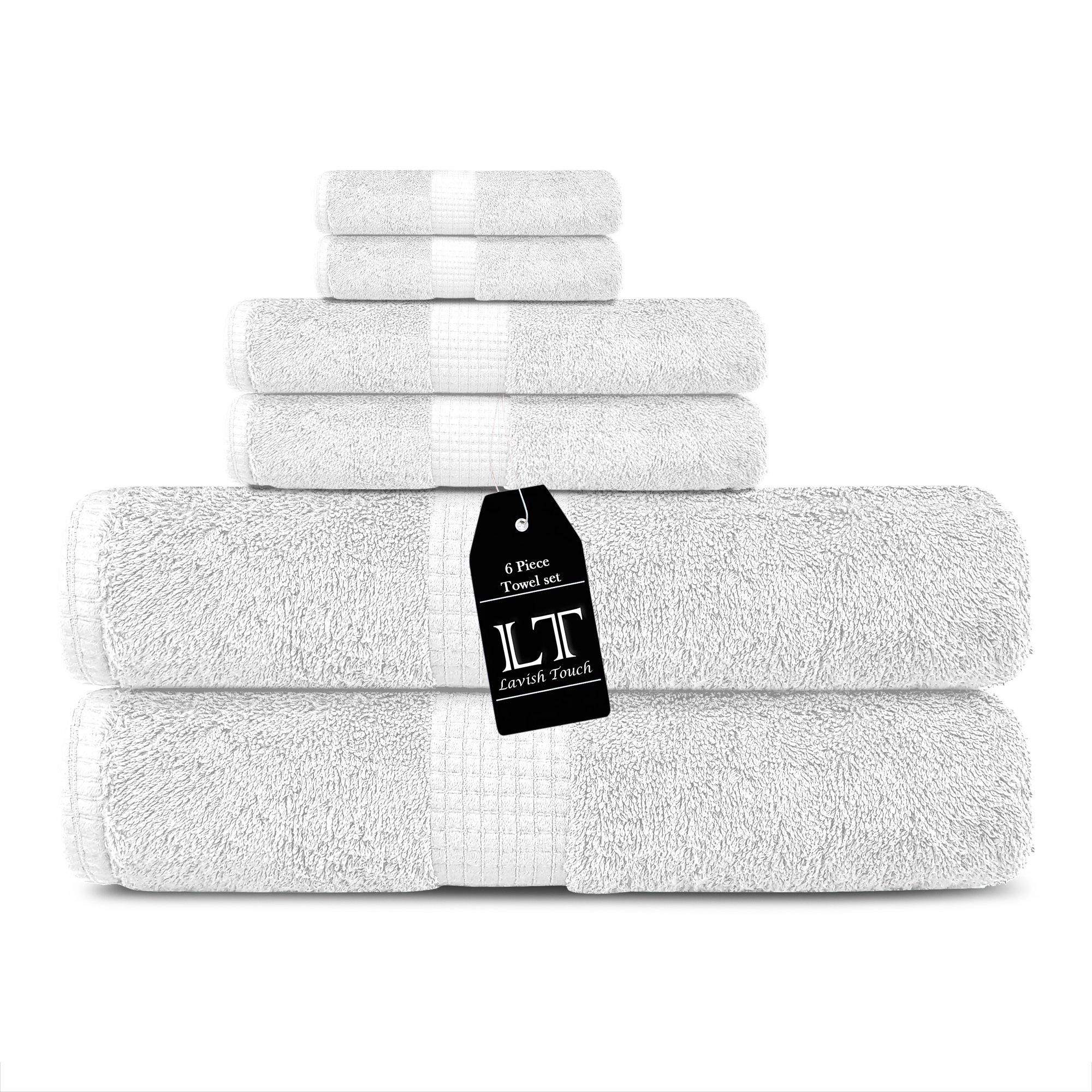 Lavish Touch 100% Cotton 600 GSM Melrose 6 Pc Set 2 Bath 2 Hand 2 Face Towels - Zenvias