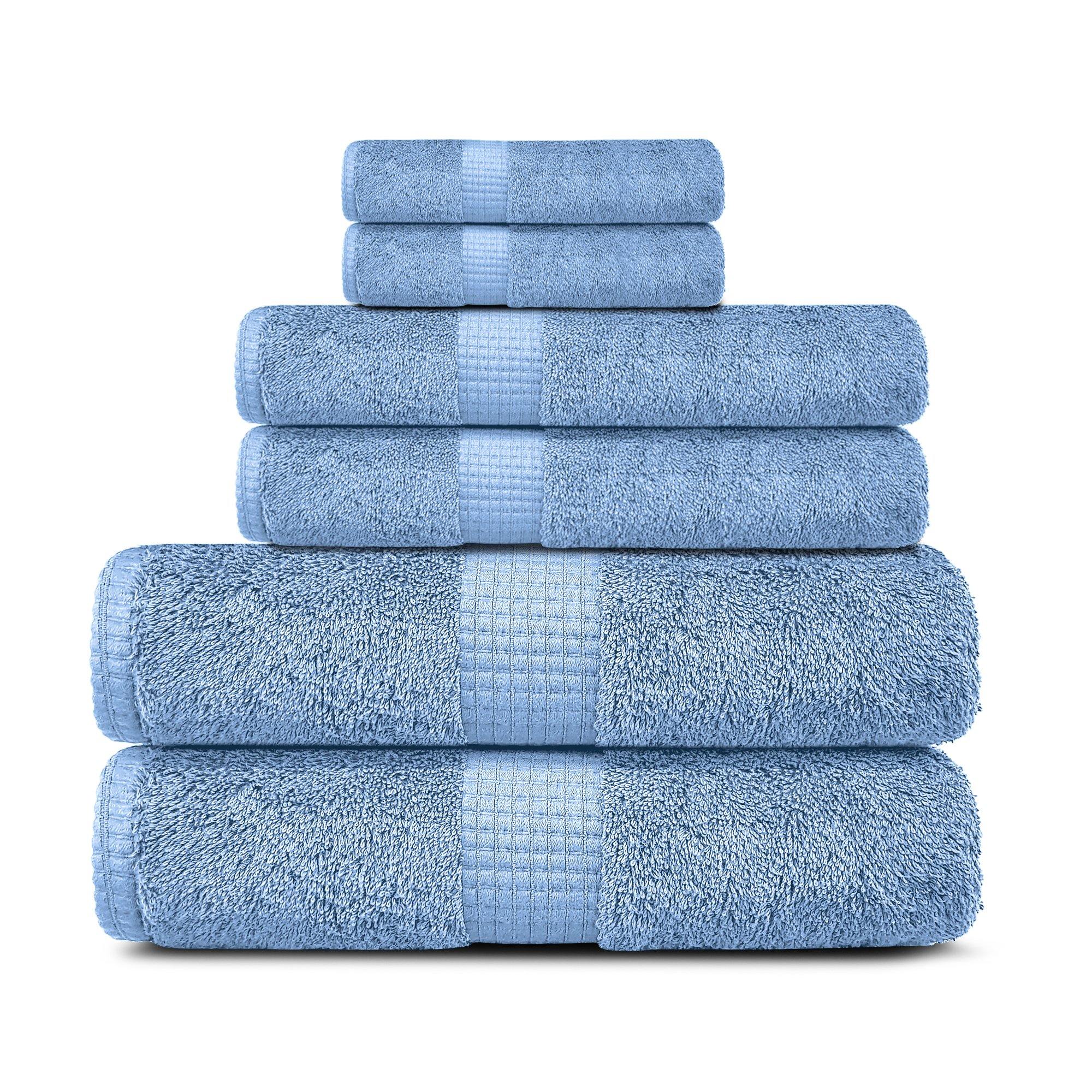 Lavish Touch 100% Cotton 600 GSM Melrose 6 Pc Set 2 Bath 2 Hand 2 Face Towels - Zenvias