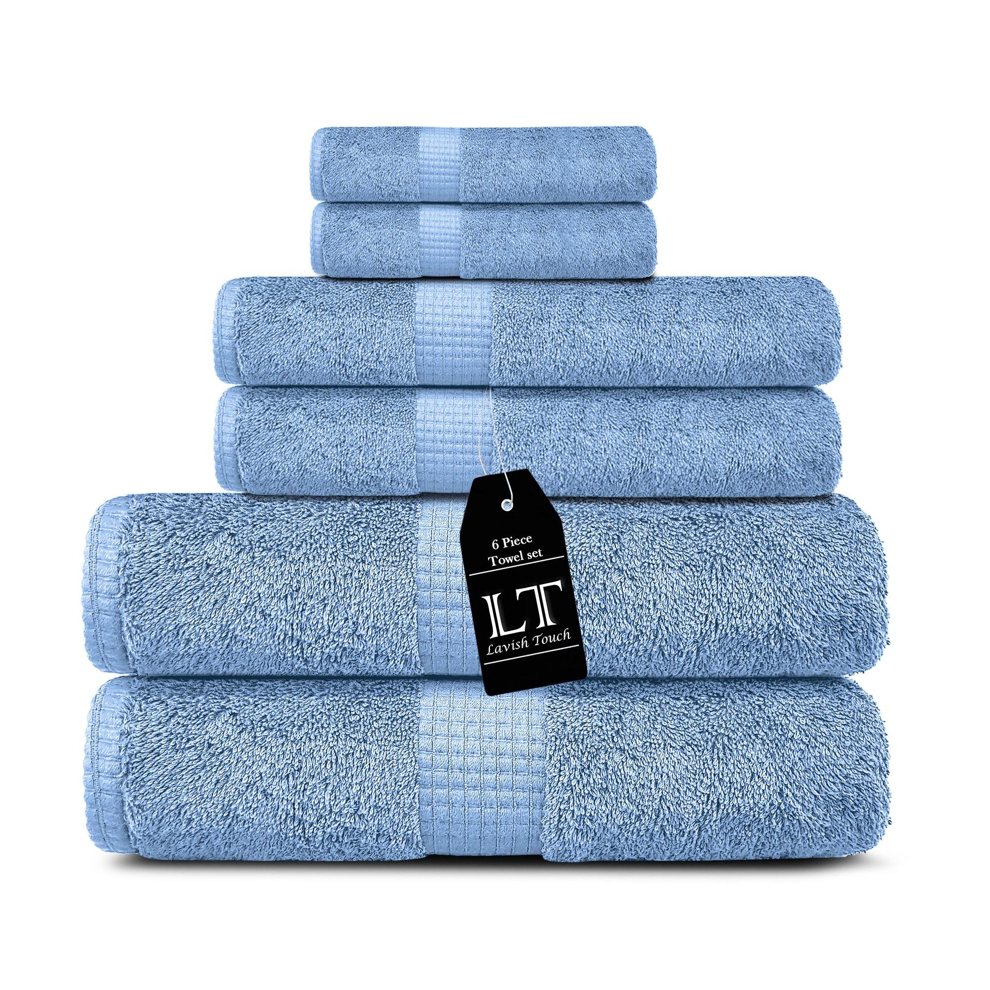 Lavish Touch 100% Cotton 600 GSM Melrose 6 Pc Set 2 Bath 2 Hand 2 Face Towels - Zenvias