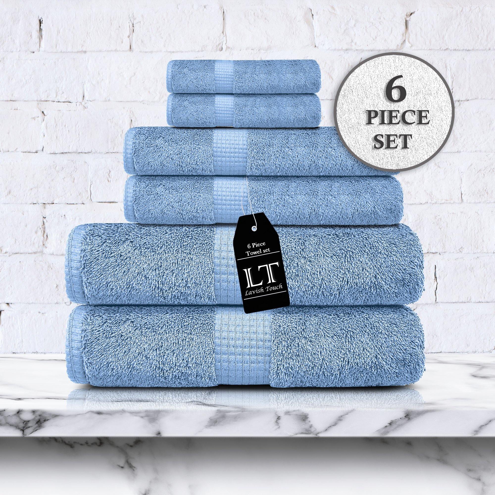 Lavish Touch 100% Cotton 600 GSM Melrose 6 Pc Set 2 Bath 2 Hand 2 Face Towels - Zenvias